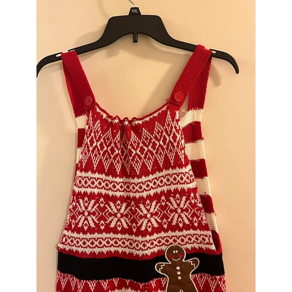 Women's Red Geometric Snowflake Christmas Theme Knit Jumpsuit Overalls One Piece - Picture 2 of 5